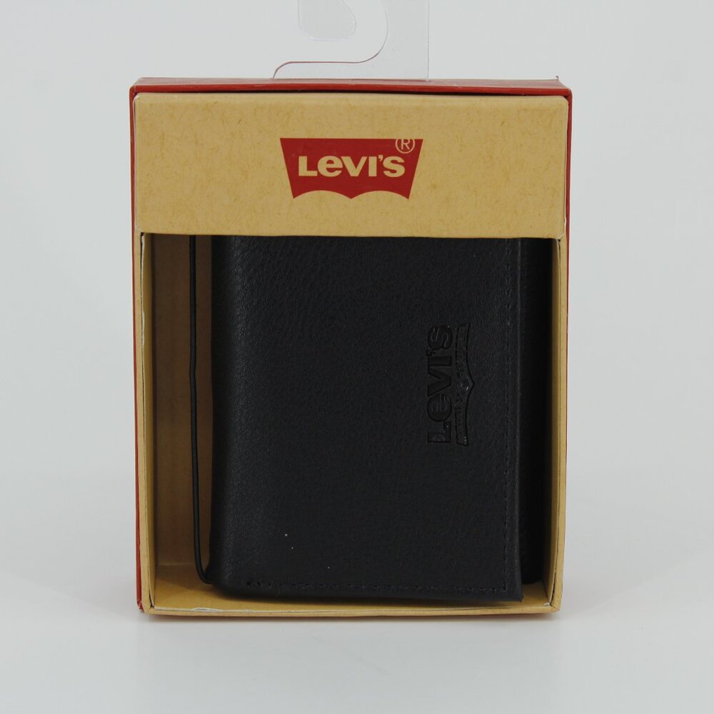 NWT Levi’s Men's Black Genuine Leather Trifold Wallet - New in Box